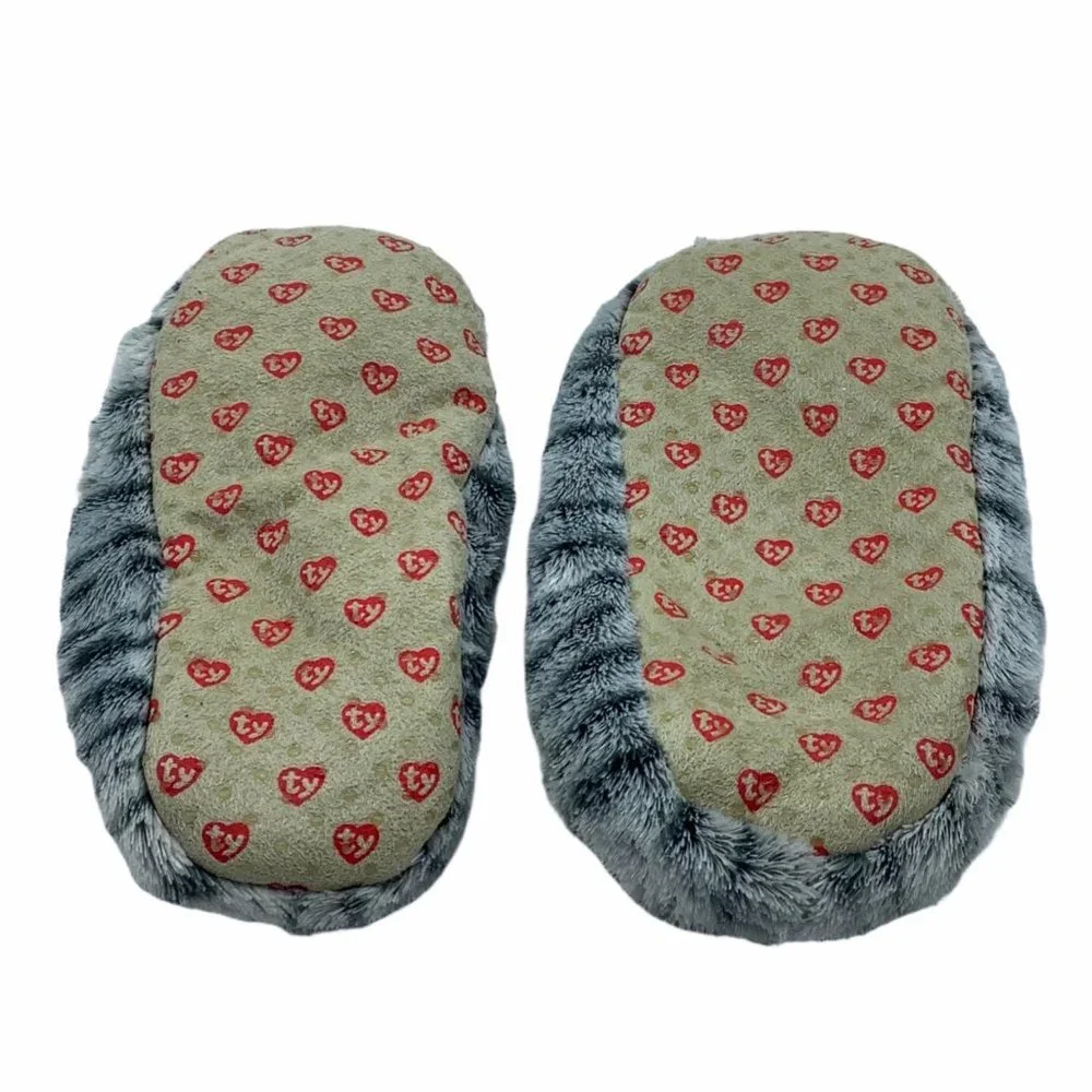 Ty Beanie Boos Kiki the Cat Grey Striped Plush Slippers‎ Kids Size Medium 1-3